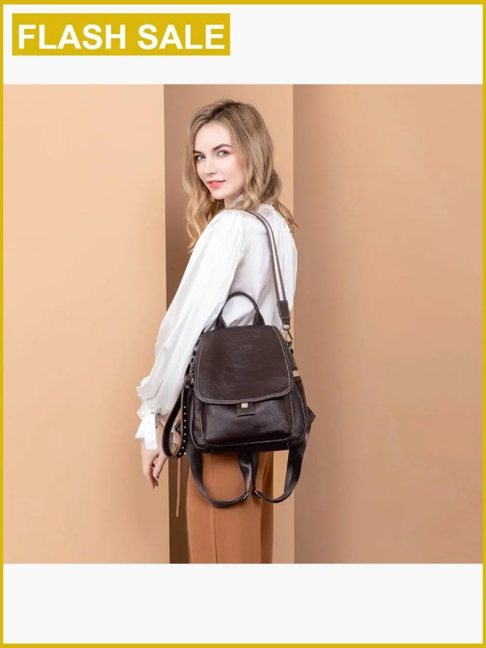 Convertible 2-in-1 PU Leather Backpack Purse Shoulder Bag Medium Travel Backpack